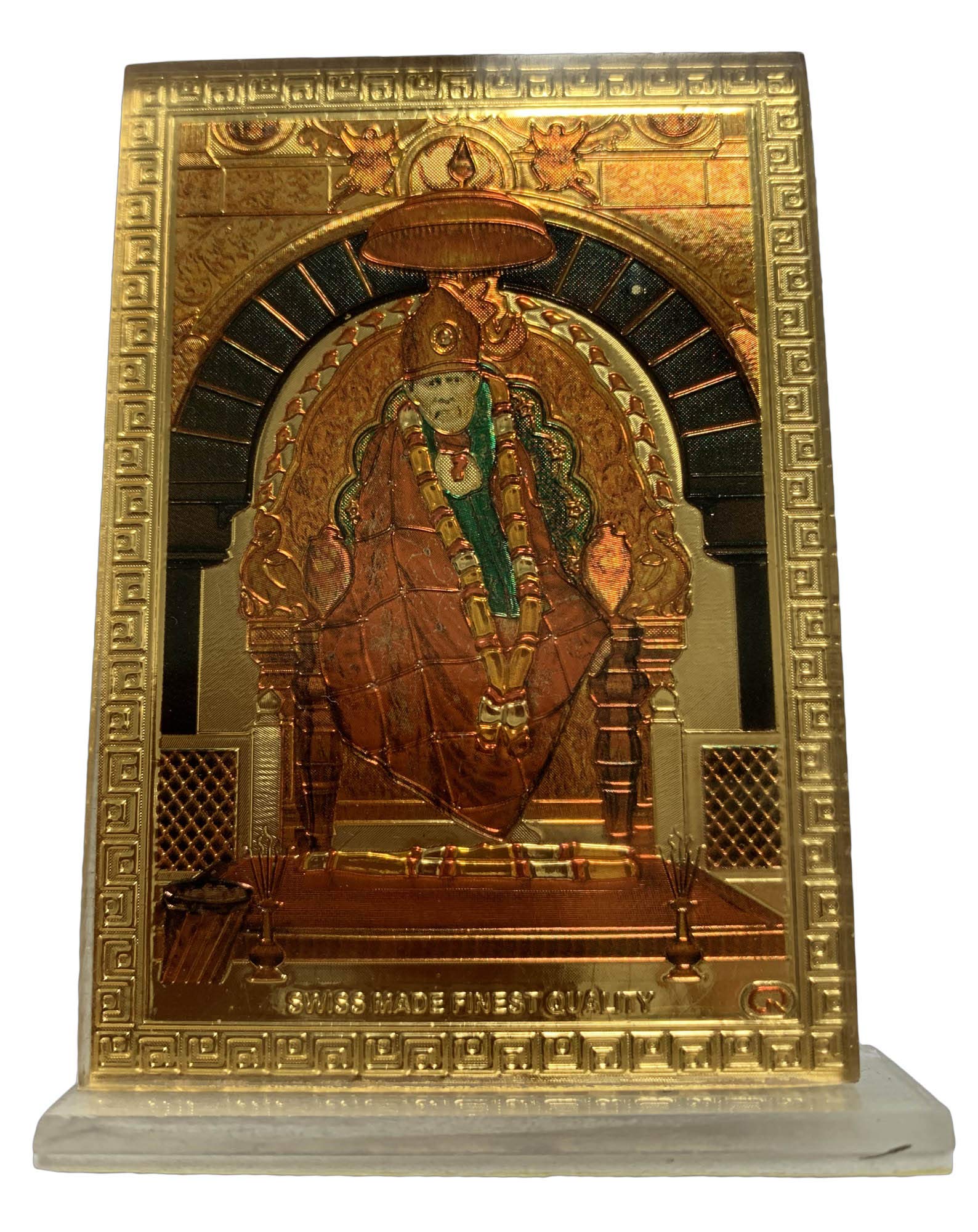 Shirdi Sai Baba Desk Dashboard Gold Acrylic Frame Art Hindu Altar Yoga Meditation Accessory Gift