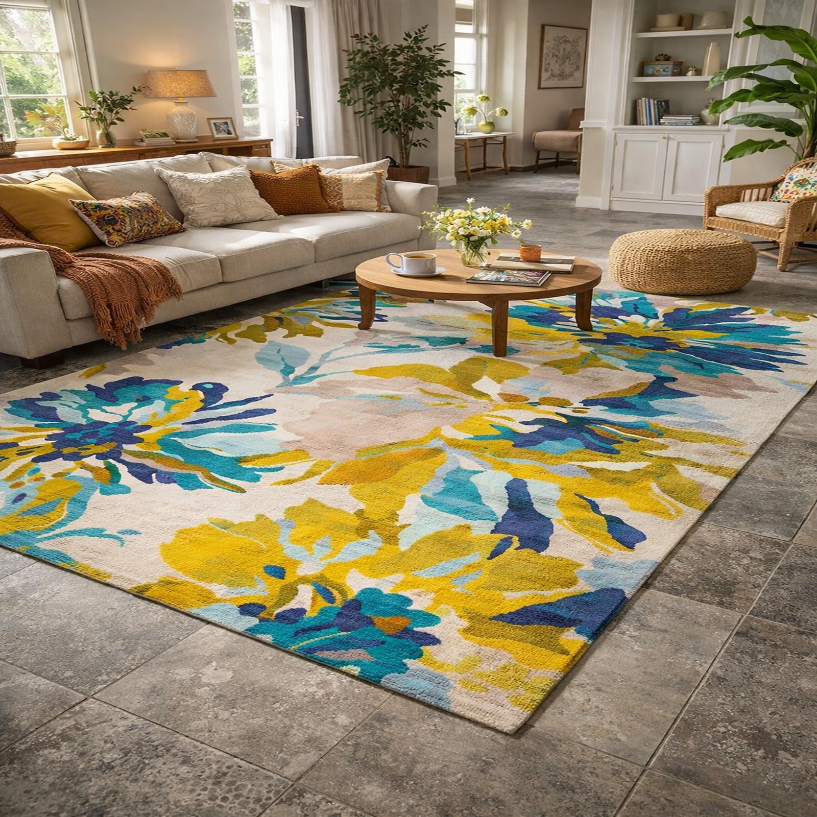Tapis antidérapant lavable grand format 200 x 240 cm pour salon et chambre