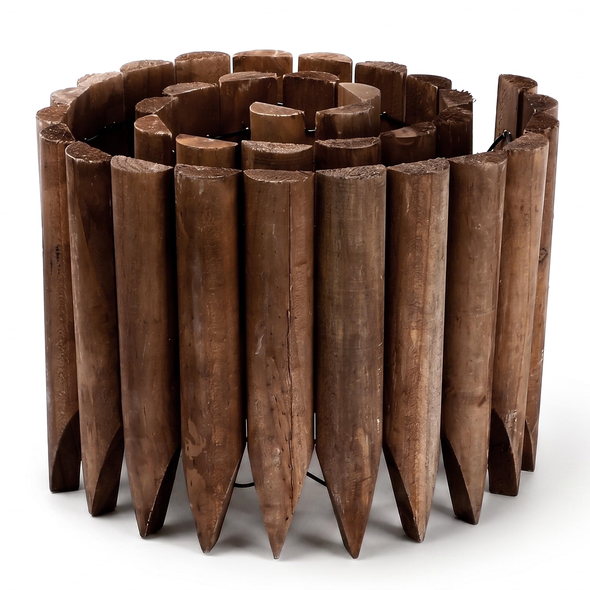 Razenkante Holz Natur Holzzaun,Garten Rasenkante Holzkanten Flexibler Rollborder Rasenkante,Langlebiger Wooden Beeteinfassung Gartenzaun Umzäunung 20x120cm, Dunkelbraun