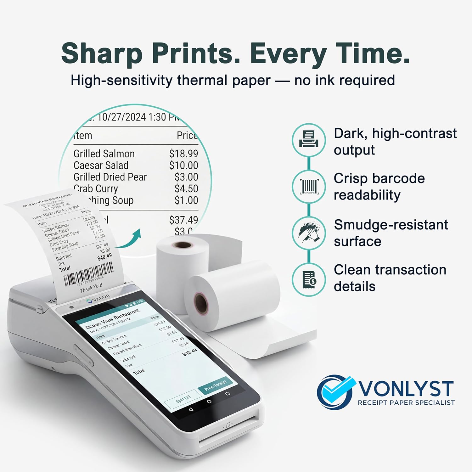 Receipt Paper Roll for Valor Paytech VL 110 and VL 500 Credit Card Machine (20 Rolls)