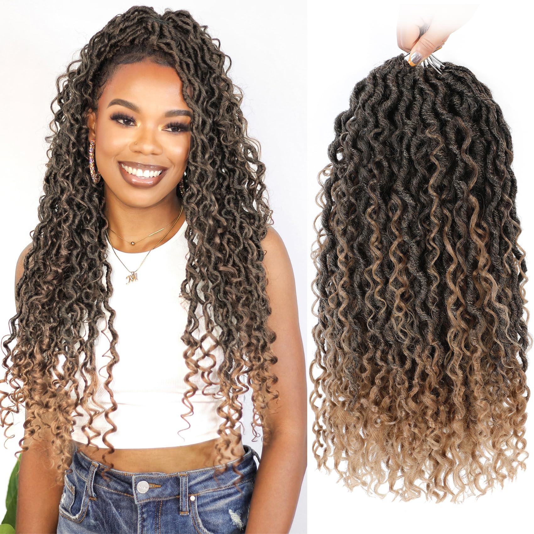 Fulcrum Goddess Locs Crochet Hair 18 Inch, 8 Packs New Faux Locs Crochet Hair for Black Women, Crochet locs with Curly Ends (18Inch (Pack of 8), T27#)