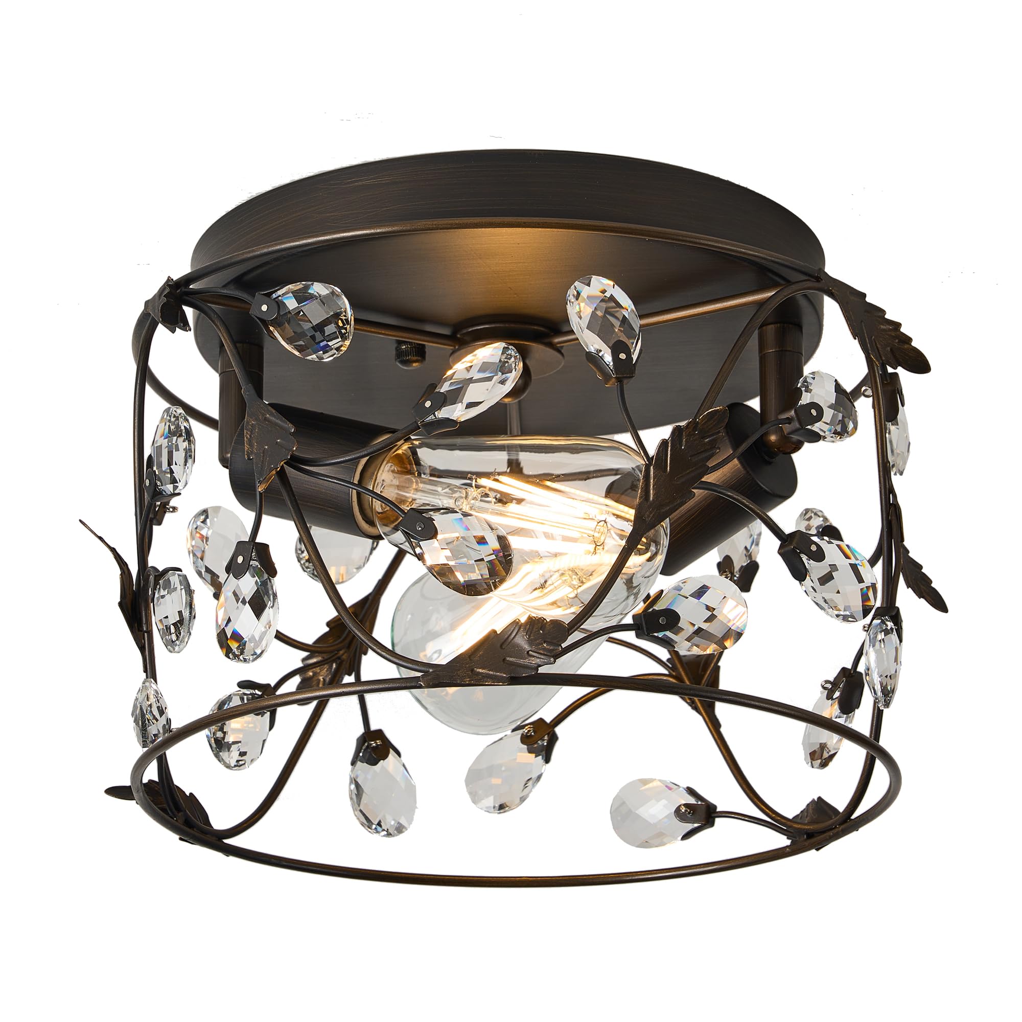 SONLA Ceiling Light Fixture, Vintage Crystal Ceiling Light, Crystal Branches Close to Ceiling Lights, Black and Gold Flush Mount Ceiling Light Fixture, E26 Flushmount Hallway Lights C1973