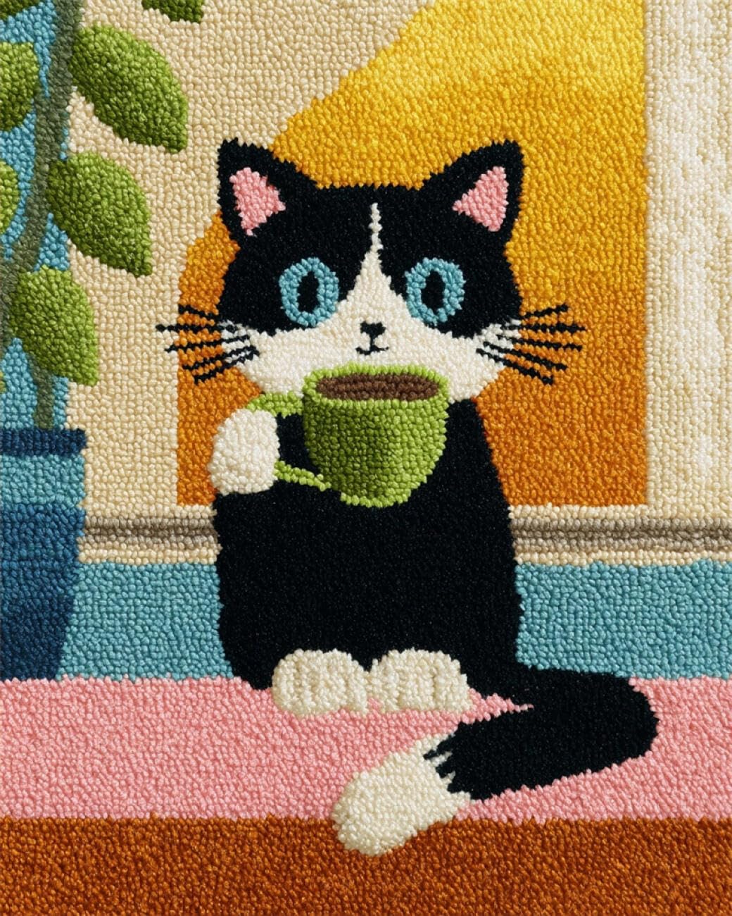 AMBATTERY Carpet Latch Hook Kit The Cat Drinking Coffee 85x115cm