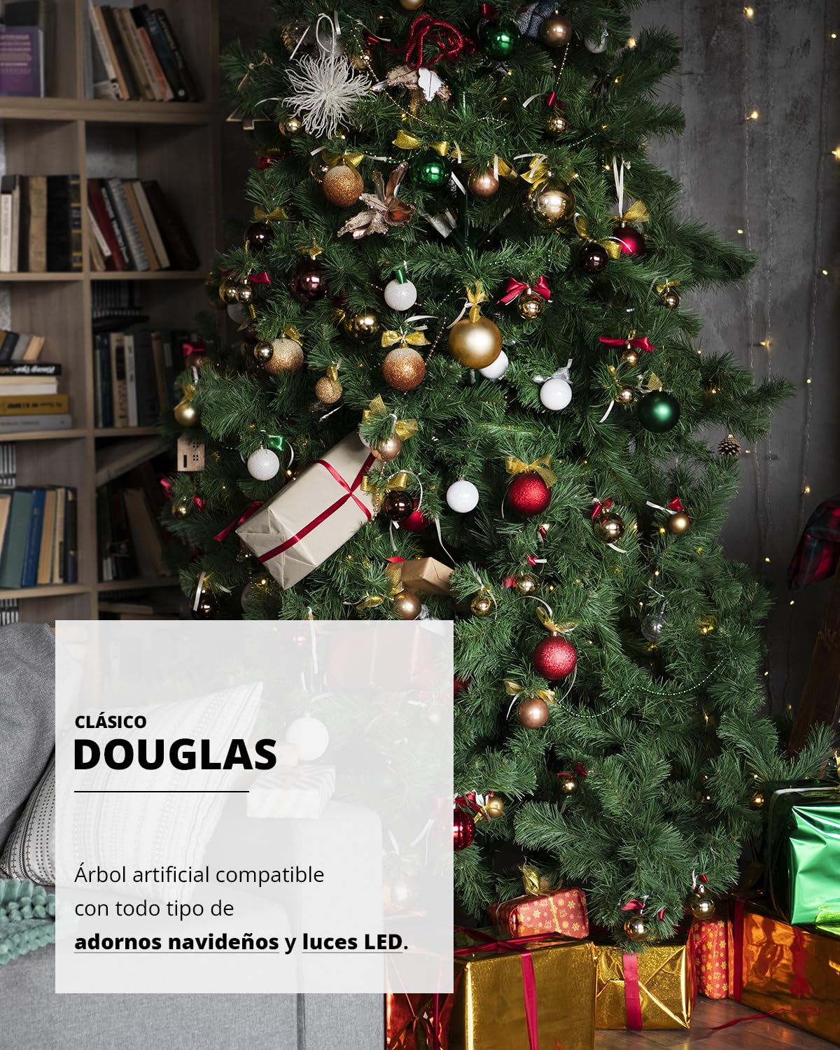 MURIS Árbol de Navidad Artificial, Altura de 210 cm, Estructura Desmontable, Ramas Abatibles, Soporte Metálico Plegable, MRS-ZW001-210
