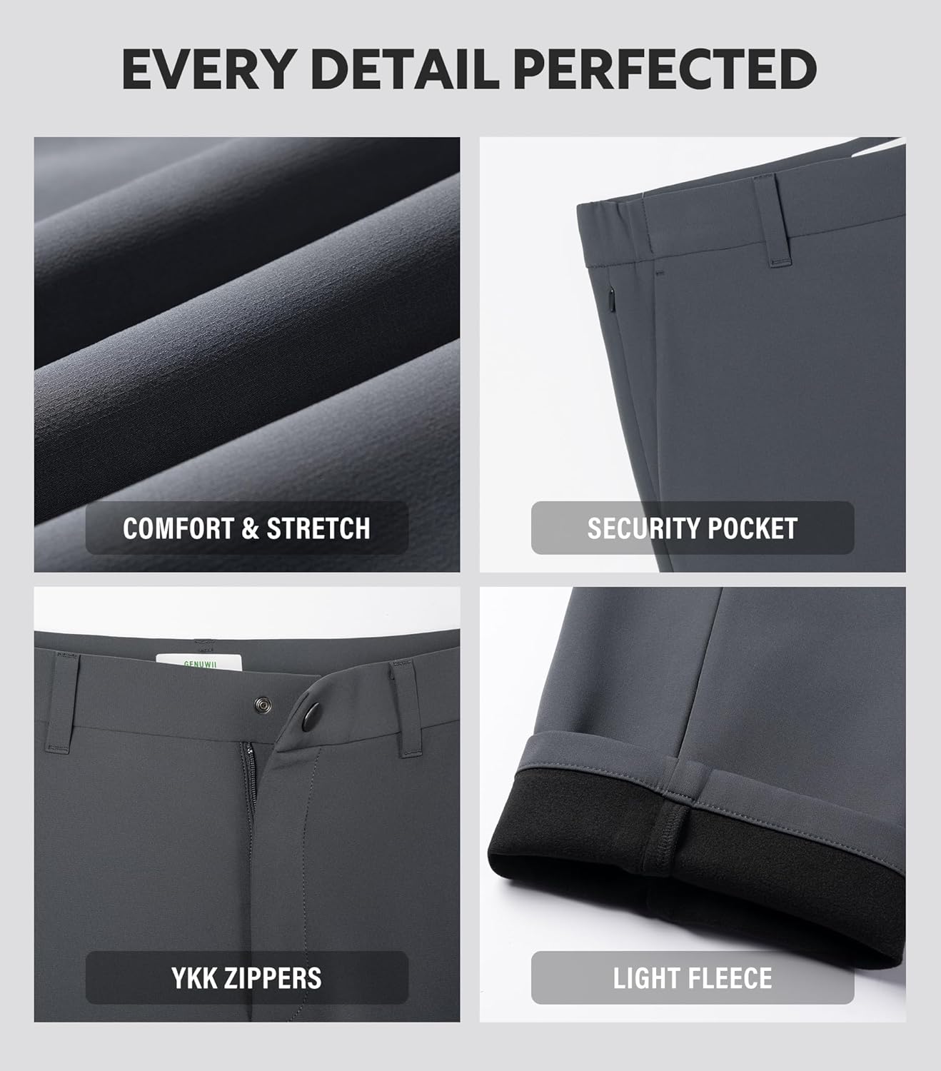 Mens Stretch Casual Pants Golf Slim Straight Pants Stretch-Waist Dress Pants Business Casual with Hidden Pockets - Image 5