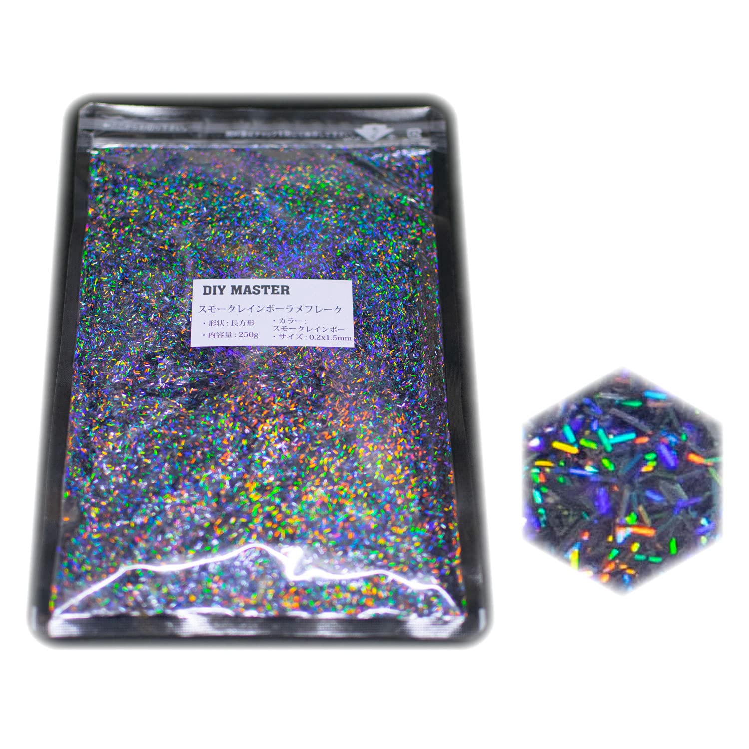 DIY MASTER スモークレインボー ラメ フレーク ロング 0.2mmx1.5mm (小) 250g Amazon | DIY MASTER スモークレインボー ラメ フレーク ロング 0.2