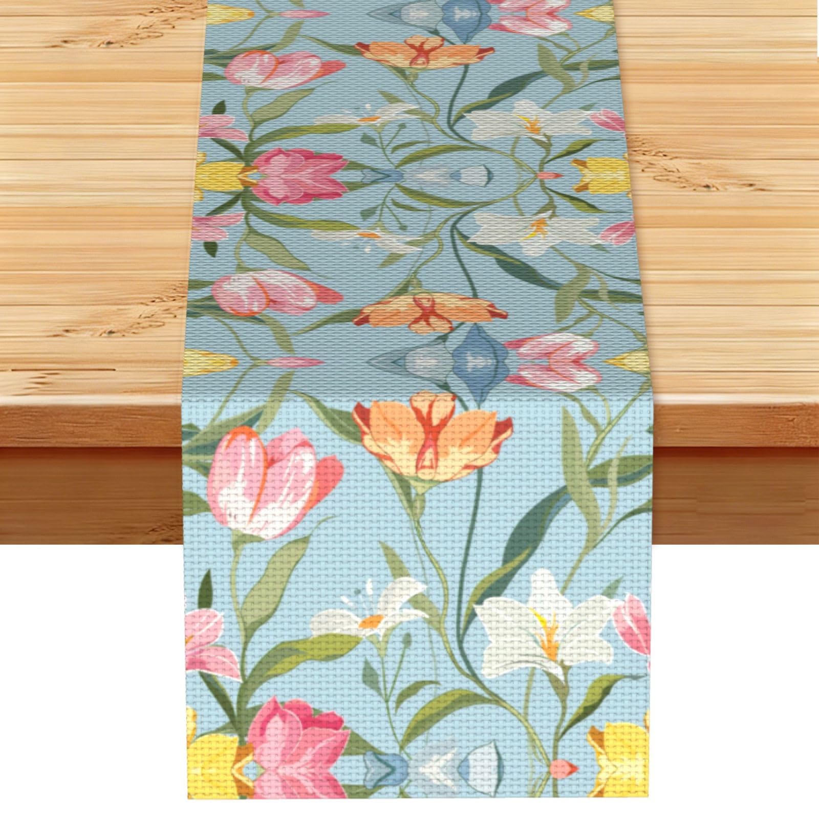 Delicate Pink Prange Tulip Printed Table Runner 13 x 72, Wrinkle Resistant Decor for Dining Table Coffee Table Fireplace