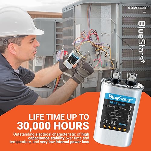 Vista 49 de BlueStars 2 paquetes 35+5 uF 35/5 MFD 370/440VAC condensador redondo de doble funcionamiento, para arranque del motor del ventilador de unidad de CA