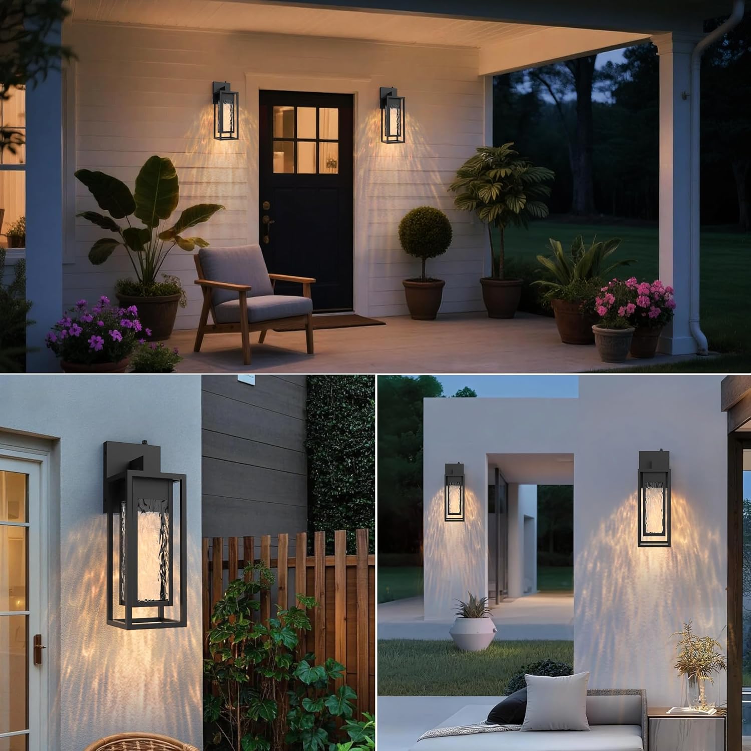 𝟏𝟓𝐈𝐍𝐂𝐇 LED Outdoor Light Fixture, Dusk to Dawn Outdoor Lighting with Rippled Glass, Outdoor Wall Lights Waterproof Porch Lights, Modern Outside Wall Lantern for Porch Patio Garage