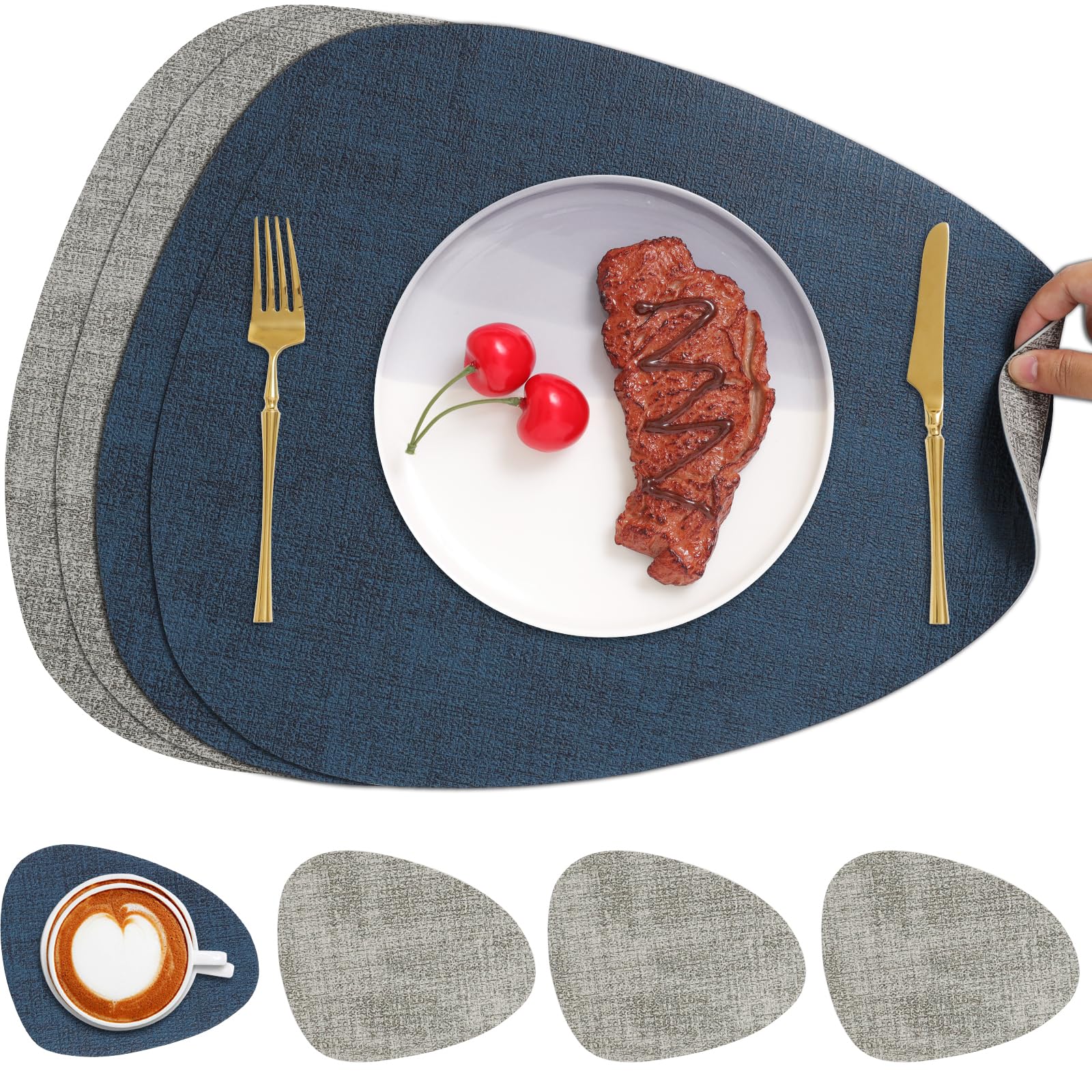 Chitomars Placemats and Coaster Set of 4, Place Mats Table Mats Coffee Mats Placemats set of 4 Triangle Waterproof Wipeable Dual Sided Kitchen Heat Resistant Non-Slip Washable — image 1