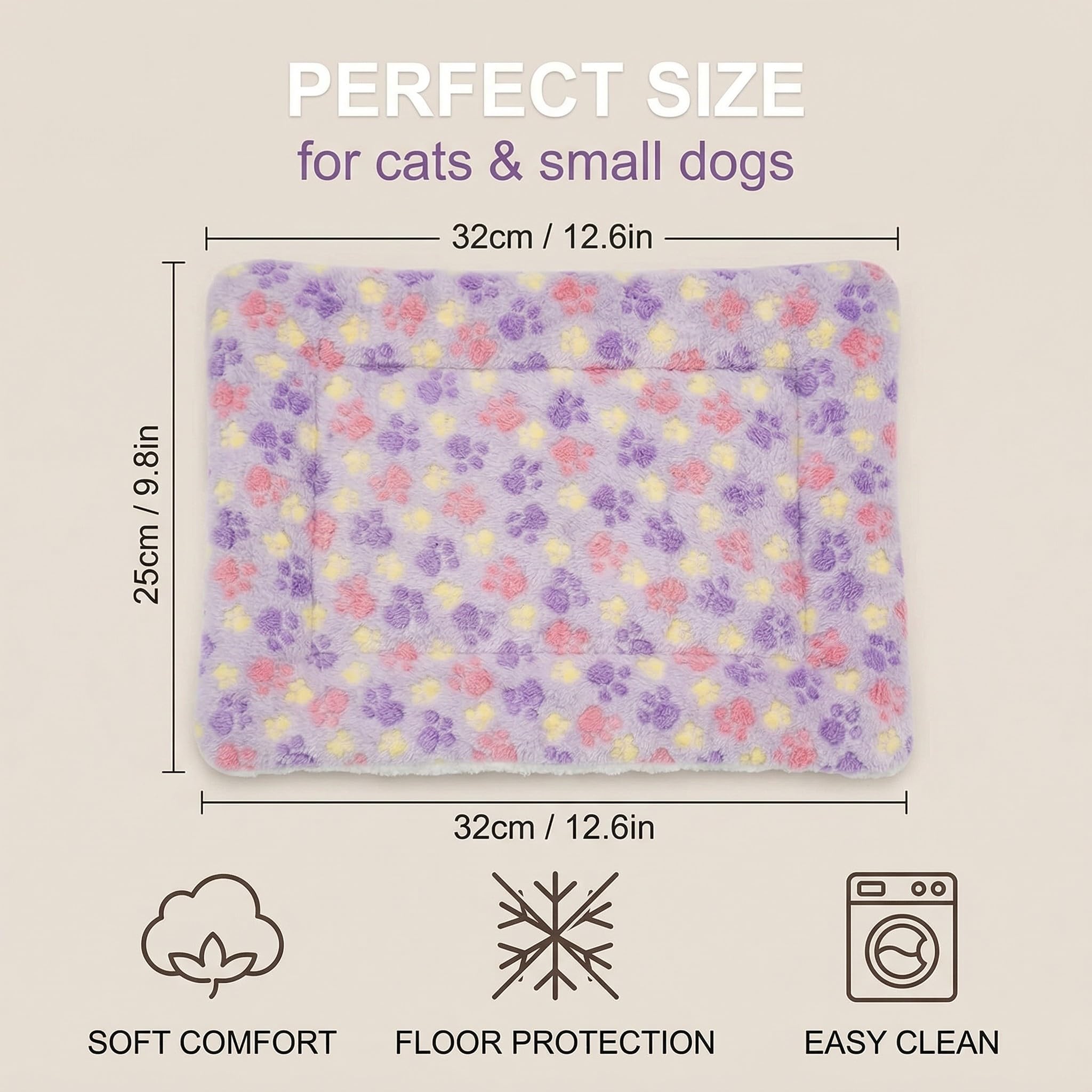 Manta Suave para Perros y Gatos con Estampado de Huellas Moradas, Alfombrilla Mullida y Lavable para Mascotas, Colchón Cómodo para Sofá, Cama y Transportín, Accesorio Versátil de Descanso — view 6