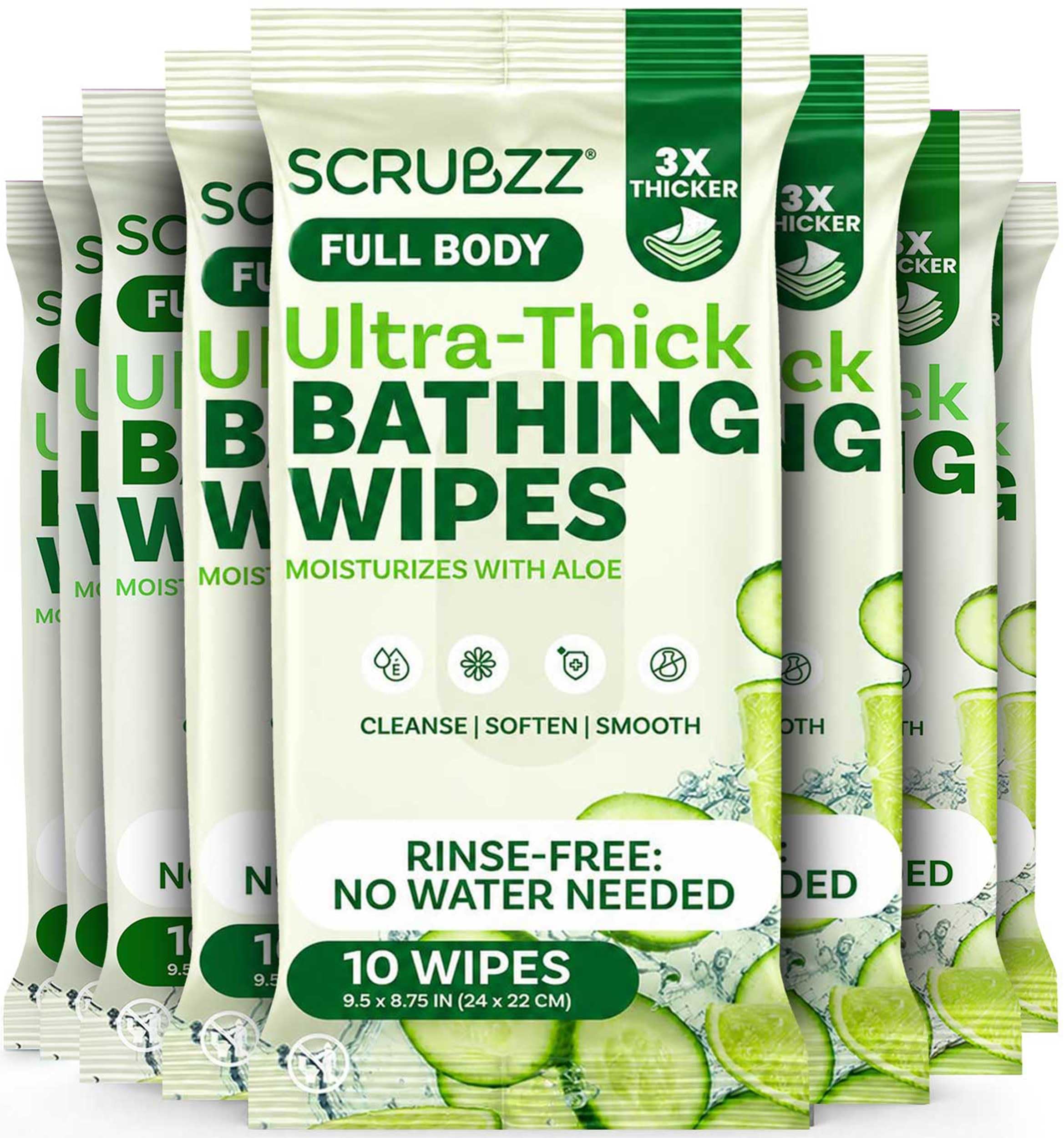 Extra Large Body Wipes for Adults Bathing No Rinse - 80 Ultra Thick Disposable Shower Wipes for Men, Women & Elderly - Great for Gym, Camping, Post Surgery - Cucumber Lime