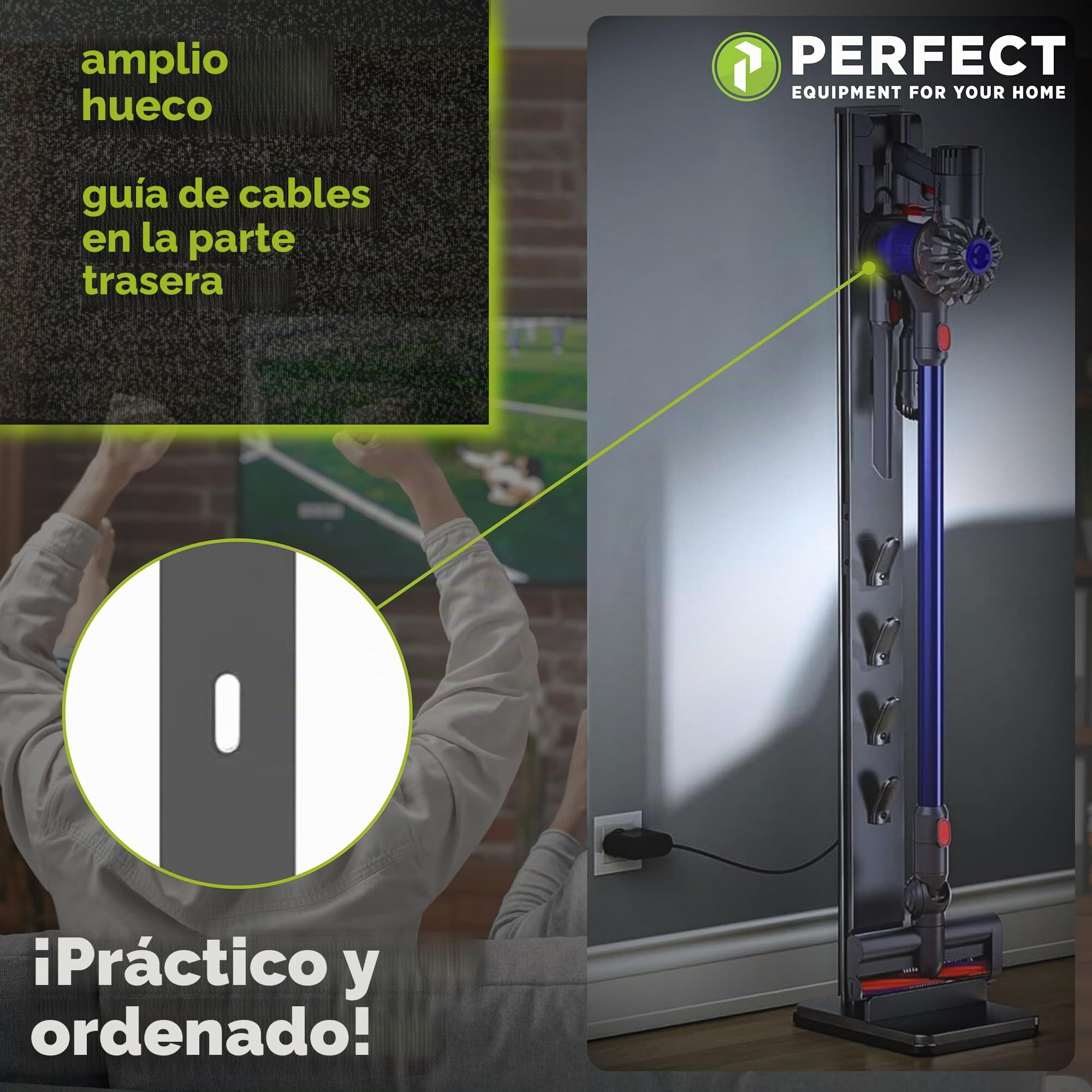 PERFECT Soporte universal para aspiradora, compatible con Dyson V6, V7, V8, V10, V11, V12, V15, Gen5, de suelo, para accesorios, negro.