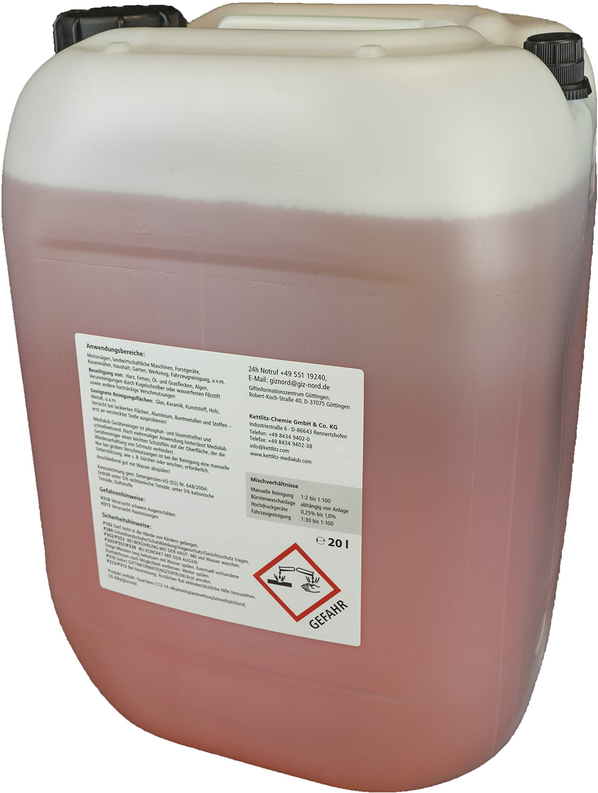 20 Liter Sägekettenreiniger KETTLITZ-Medialub Gerätereiniger Konzentrat Universalreiniger, Alkalischer Reiniger für Motorsägen
