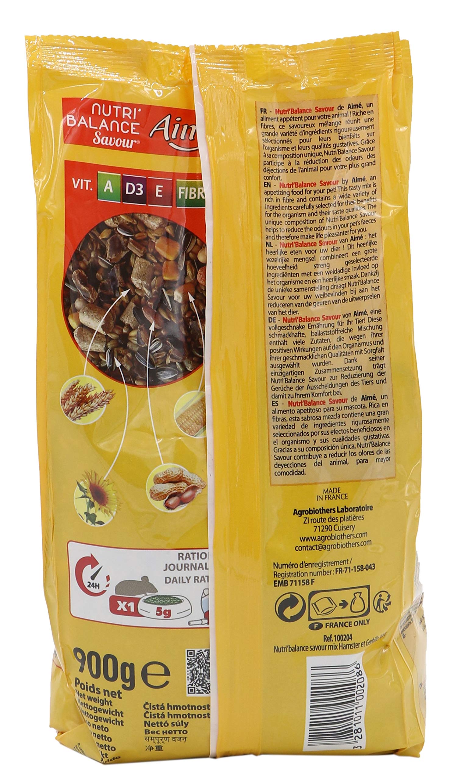 AIME Nourriture pour Hamster et Gerbille, NUTRI'BALANCE SAVOUR MIX, Repas mélange varié vitamines et Fibres, 900g