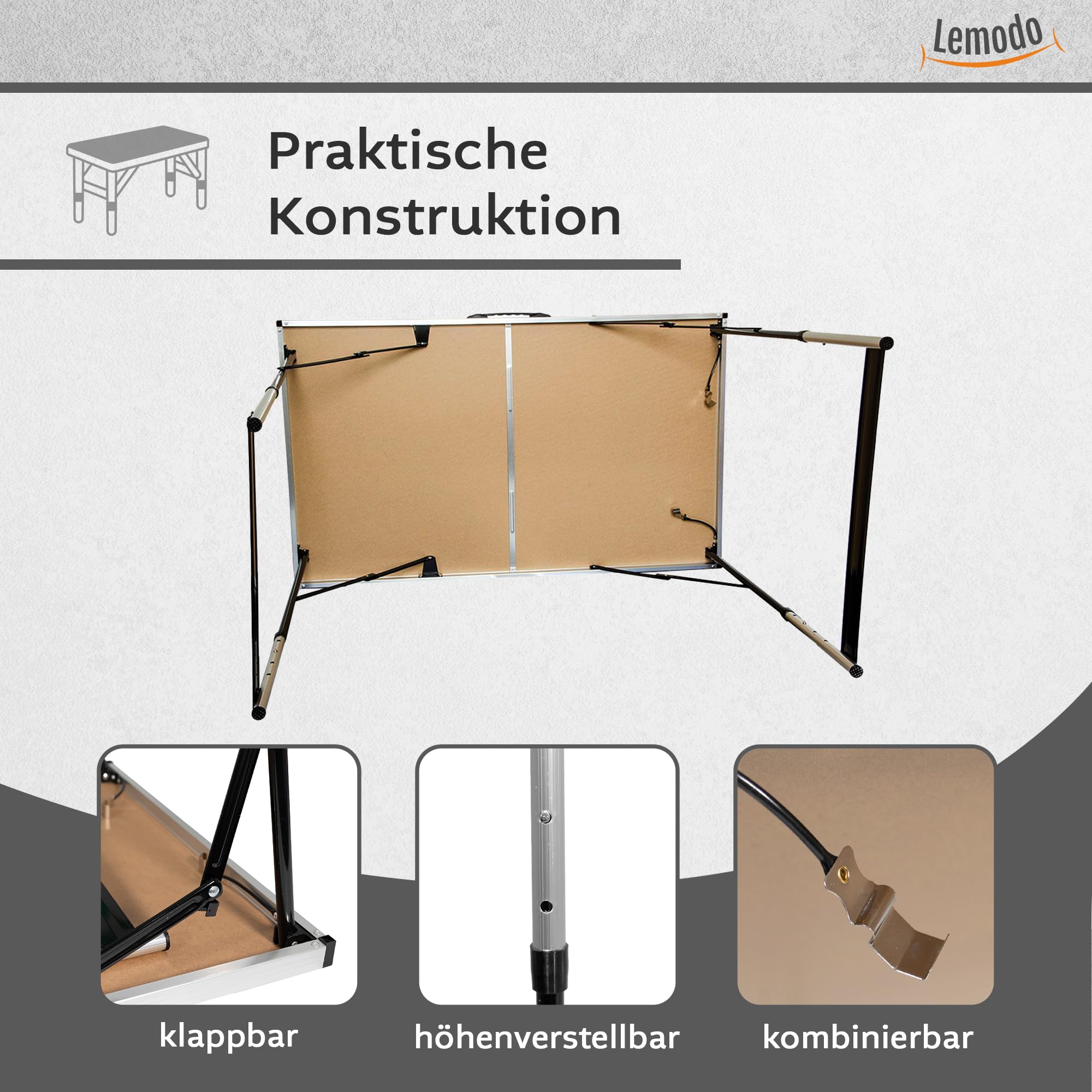 Lemodo Tapeziertisch 3-teilig klappbar – höhenverstellbarer Multifunktionstisch Aluminium mit verstärkter Tischplatte, Mehrzwecktisch als Malertisch & Flohmarkttisch, 3 m Arbeitsfläche, 50 kg je Tisch