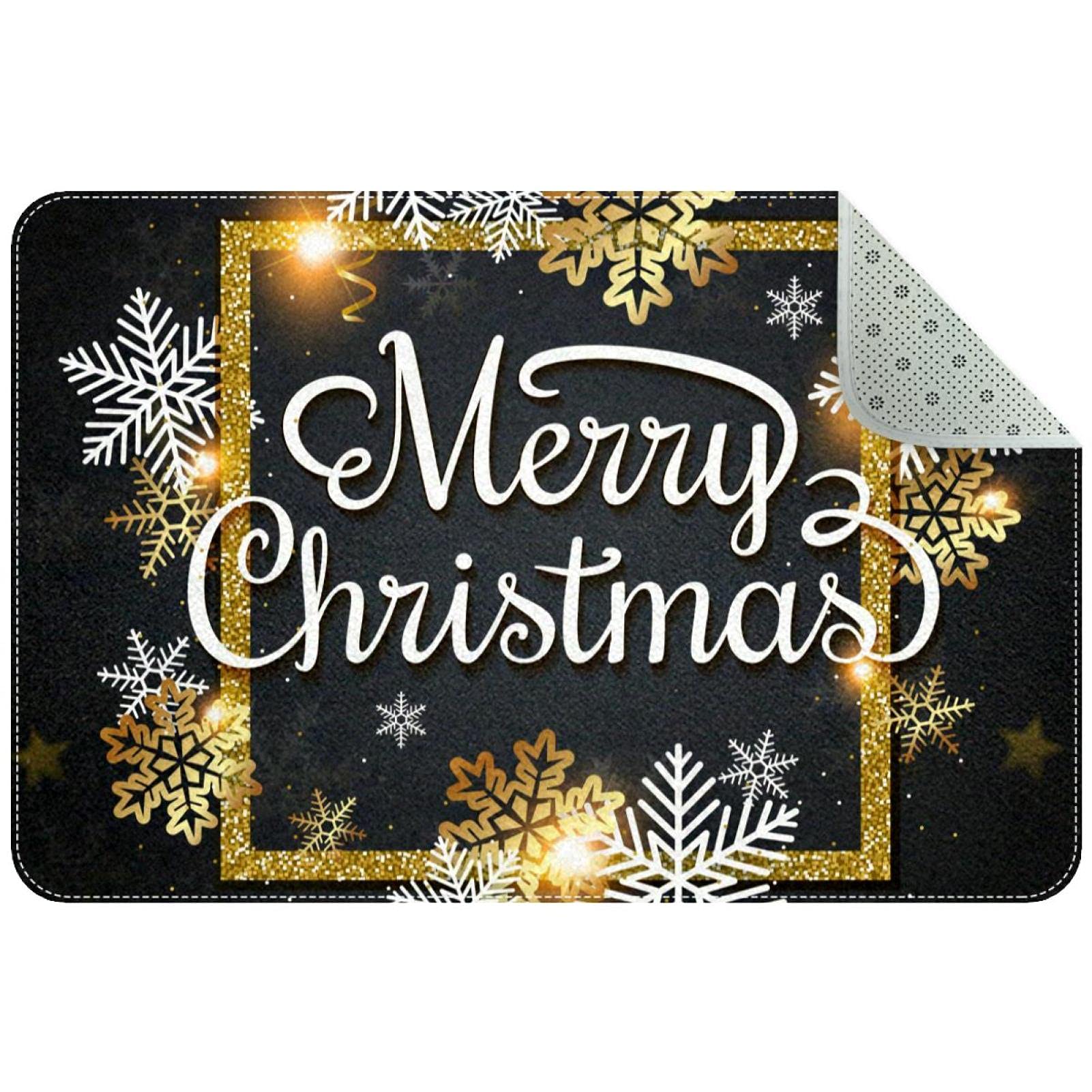 Paillasson de Noël flocon blanc tapis entrée noir lavable intérieur