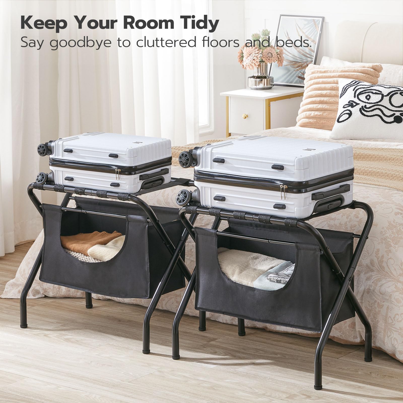 HOOBRO Luggage Rack with Laundry Bag, Folding Suitcase Stand for Guest