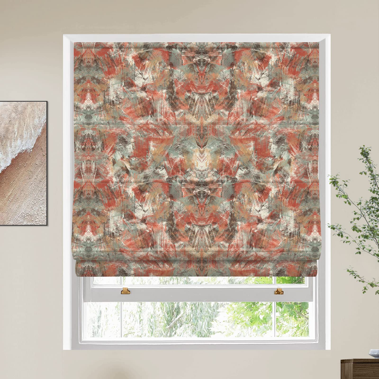 LETAU No Drill No Tools Cordless Blackout Roman Shades Blinds, Custom Made Flowers Lined Window Shades Blinds for Windows, Doors, French Doors,