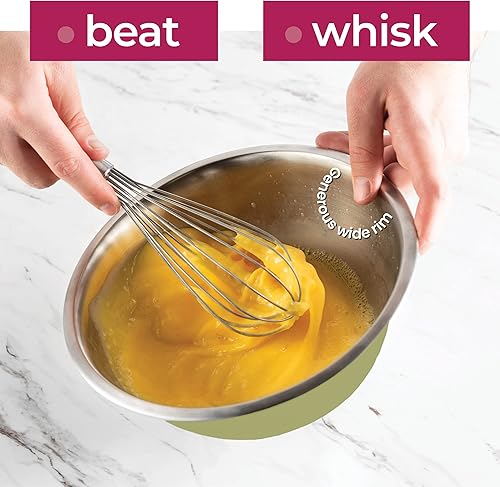 Miniatura 5 de FineDine Cuencos de acero inoxidable, fáciles de limpiar, cuencos anidables para almacenamiento de ahorro de espacio, ideales para cocinar, hornear,