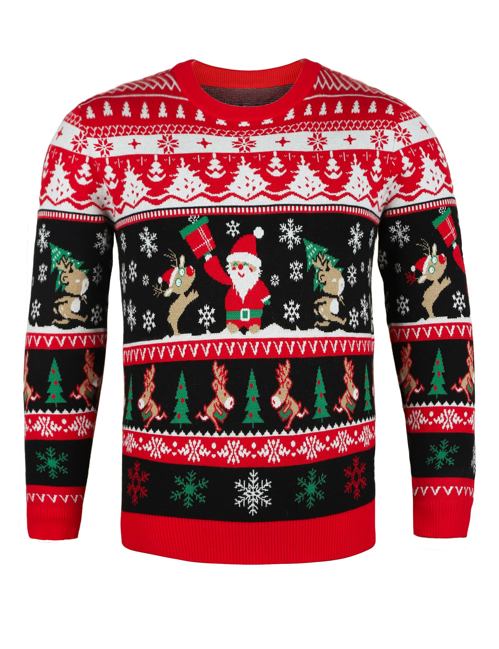 Pull de Noël pour homme - Pull de Noël amusant - Col rond - Pull en tricot avec flocon de neige - Pour fête de Noël