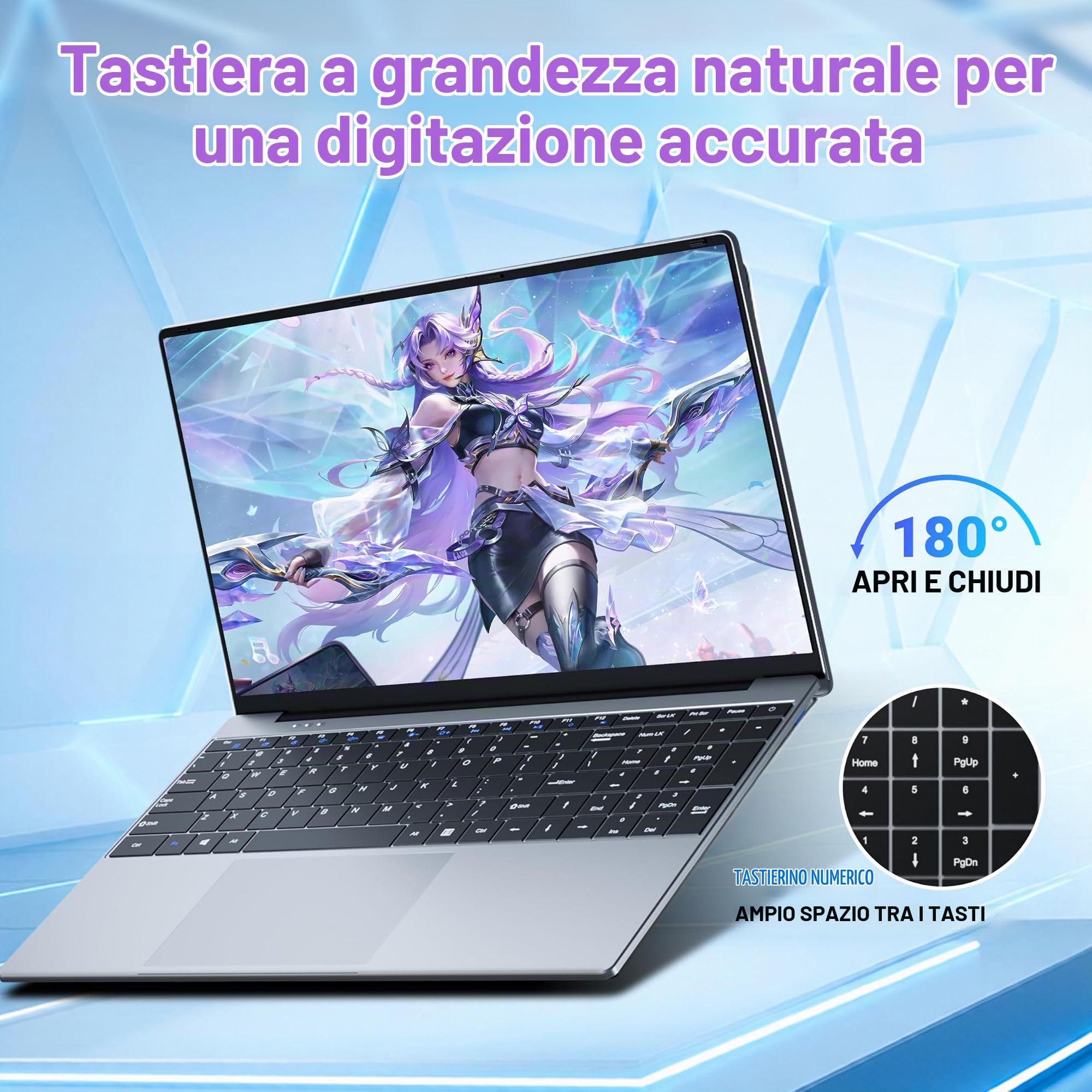 Portatile PC IPS Full HD da 15,6", Core M3 6Y30 fino a 2,2 GHz, 8 GB RAM DDR3, 256 GB SSD, Notebook Sottile con Win 11 e Office 365, Laptop con Tastierino Numerico, Apertura e Chiusura a 180°, Wi-Fi 5