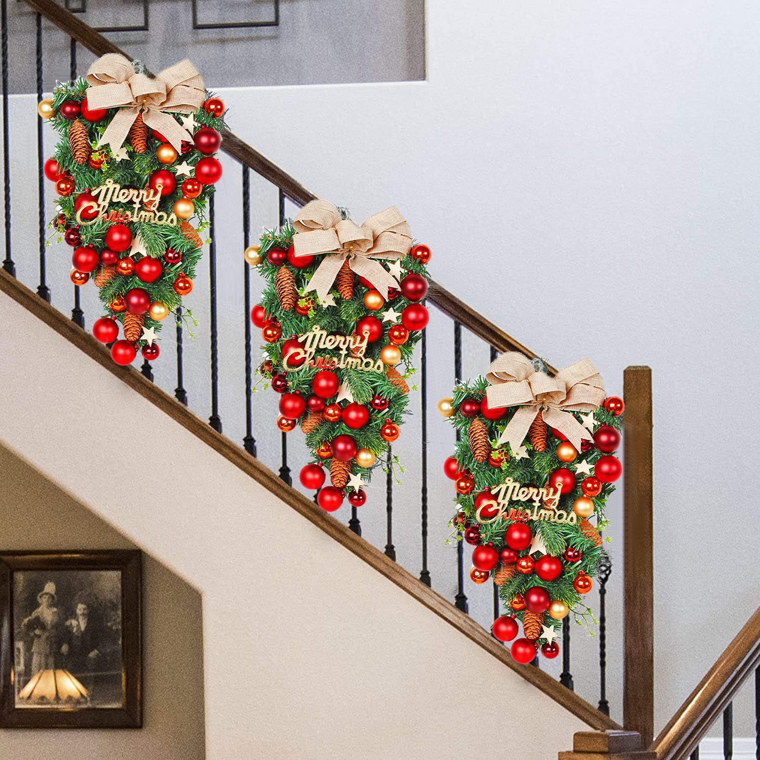 Lot De 2 Guirlandes De Noël En Forme De Goutte D'eau - 61 Cm, Sans Fil à Piles, Décoration Escalier Ou Porte