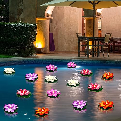 Miniatura 7 de Paquete de 6 velas de té de loto flotantes  Velas LED de lirio de agua de 4 pulgadas para piscina, baño, boda, decoración de fiesta, luces flotantes