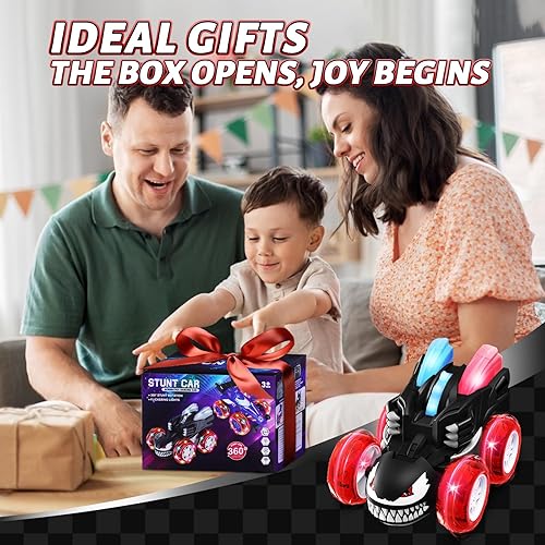 Miniatura 7 de Auto a control remoto para niños, autos RC de 2.4 GHz con giros de 360, luces LED 4WD, juguetes de acrobacias geniales, recargable USB-C, juguete de