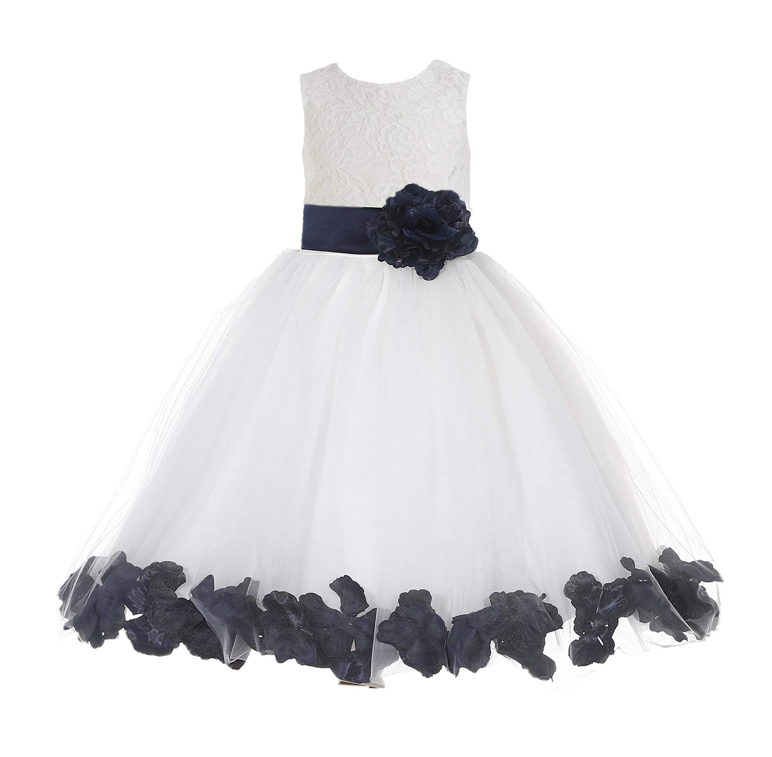 White Floral Lace Heart Floral Petals Cutout Flower Girl Dress Ball Gown 185T M