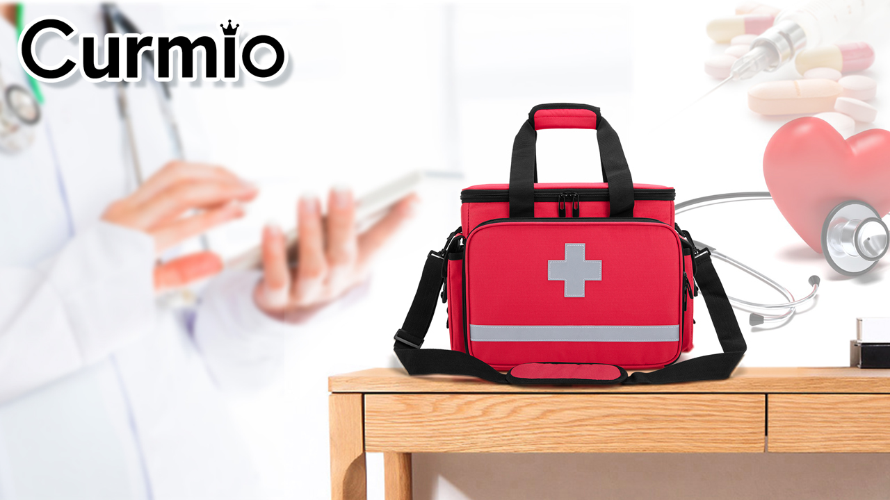 Sac à Dos Médical CURMIO - Pour Trousse De Secours - Multi-Poches, Rembourré - Rouge - 33,5x22x45,5 Cm