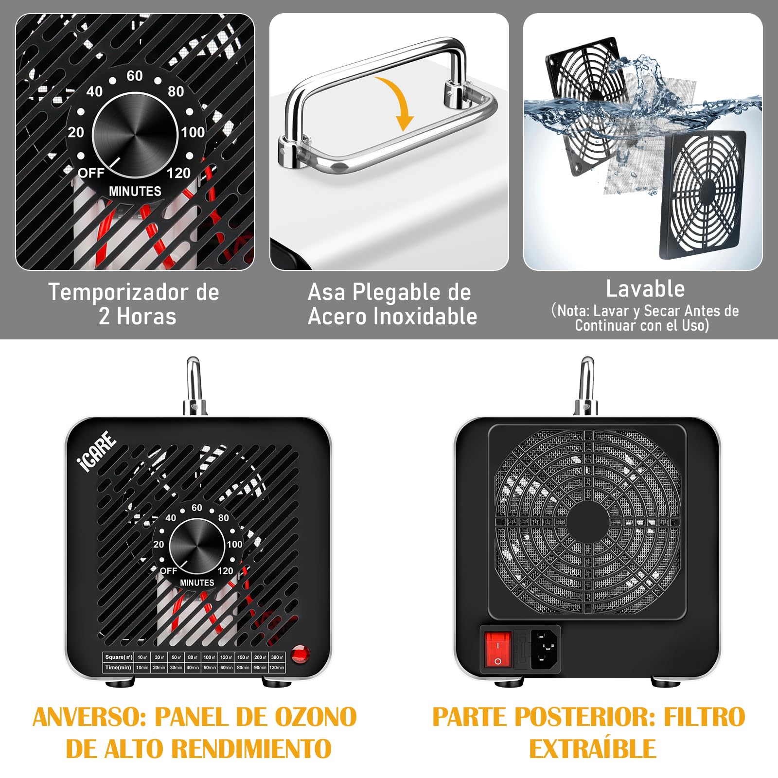 Generador de Ozono Hogar 30000mg/h, Profesional Máquina de Ozono, Generador Ozono Purificador de Aire con Temporizador, Dispositivo de ozono O3 Portátil para Garajes, Hogar, Coche Blanco