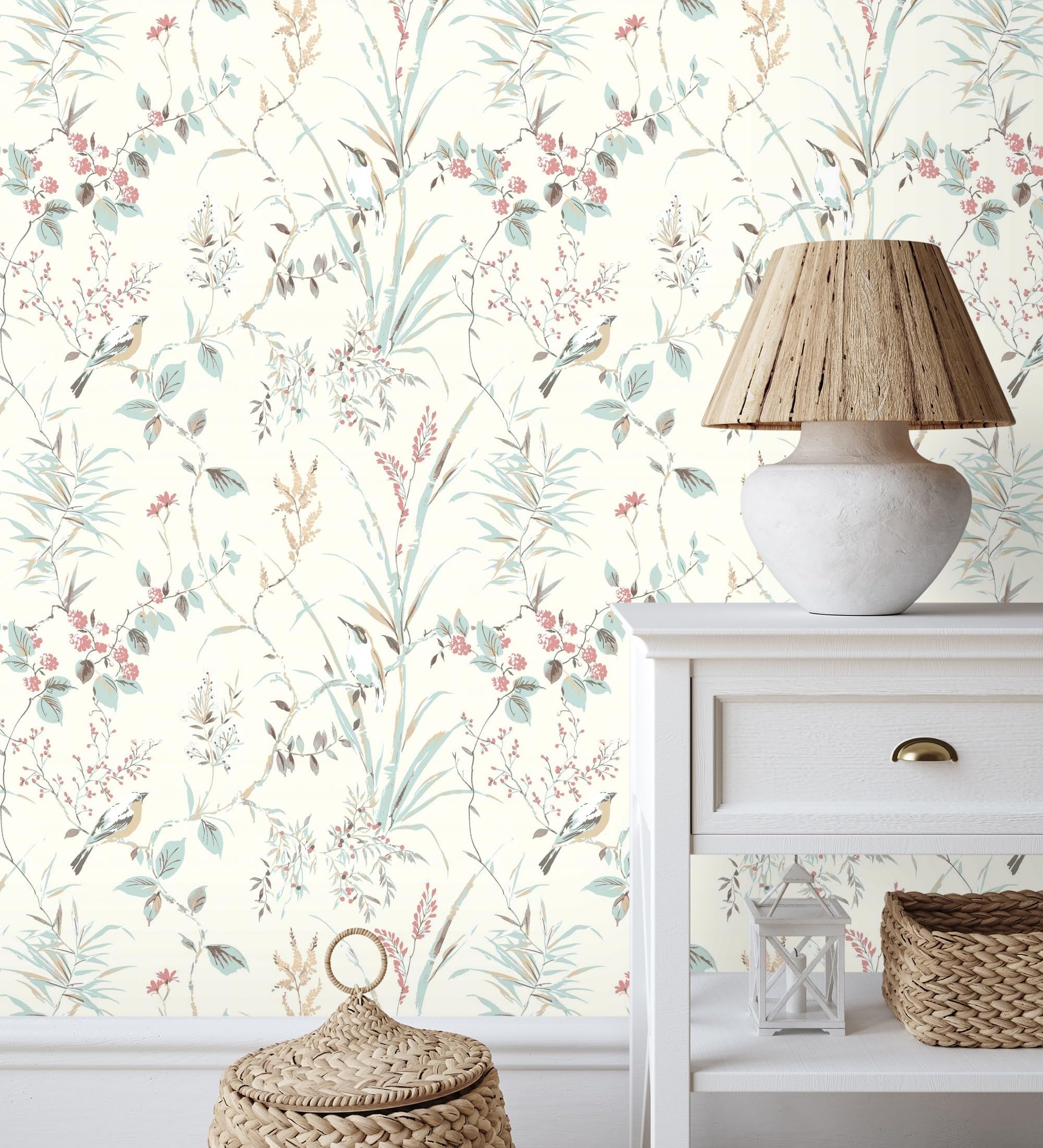 GAULAN 681950 - Papel pintado de ramas flores y pájaros estilo romántico para pared salón dormitorio pasillo comedor - Rollo de 10 m x 0,53 m