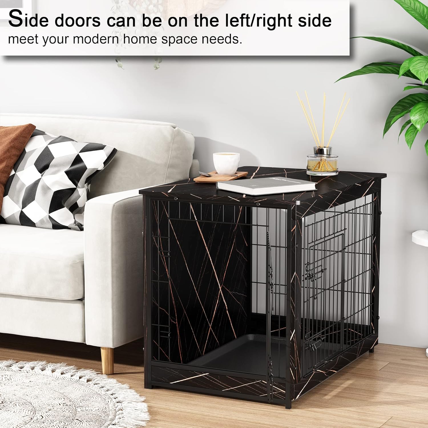 Buy Megidok Wooden Dog Crate Furniture End Table, Double Doors Dog