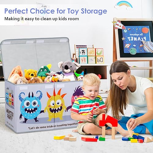 Miniatura 7 de Caja de juguetes con tapa abatible para niños, caja de almacenamiento de juguetes Oxford plegable grande con asas para niños, caja de juguetes