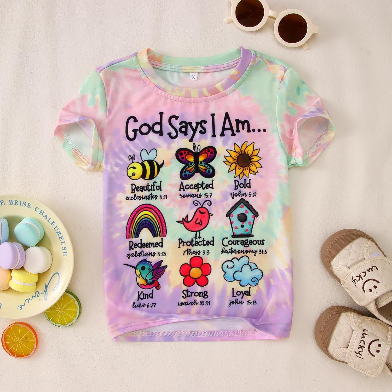 Ritatte God Says I Am Bee Shirt Toddler Girls Christian Bible Verse T-Shirt Religious Tee Inspirational Tie Dye Tops - Image 5