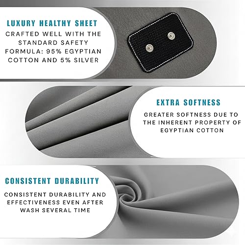 Miniatura 3 de Sábanas de cama JAMA de primera calidad, 95% algodón egipcio + 5% fibra plateada (gris, King, ajustadas)