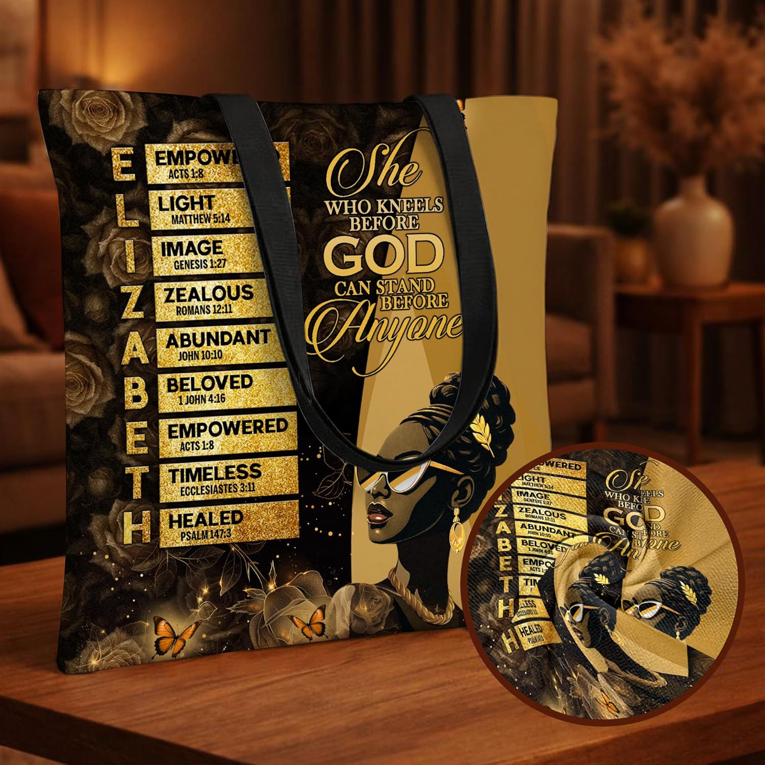 Personalized African American Tote Bags for Women, Christian Shoulder Bag with Name for Travel, Work, Gym, Black Women Gifts - Image 3