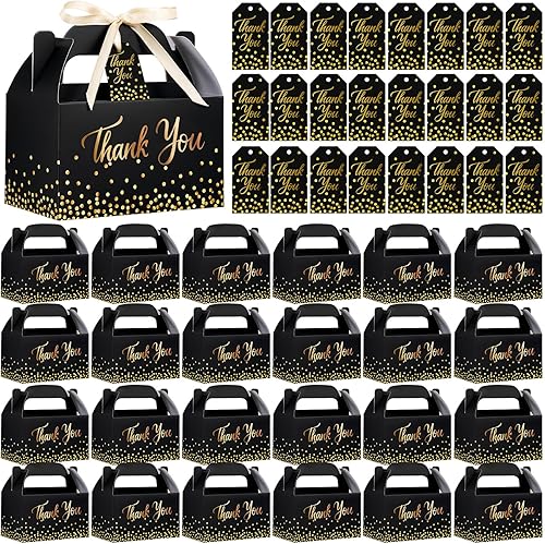 Qilery 24 juegos de cajas de agradecimiento con cinta y tarjeta de 6 x 3.5 x 3.5 pulgadas, cajas a dos aguas para fiestas, cajas de regalo de