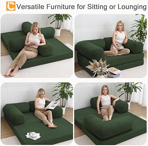 Miniatura 5 de COMAX - Sofá cama 4 en 1, sofá cama convertible plegable con reposabrazos en forma de L, funda extraíble, cama de invitados, colchón plegable que