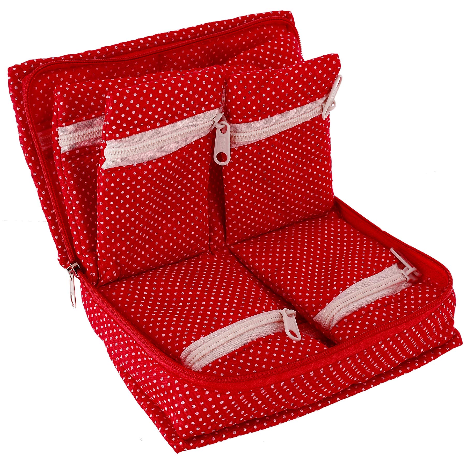 Kuber Industries Cotton Dot Printed Jewellery Pouch Cum Makeup Organiser Kit (Red)-KUBMART15436