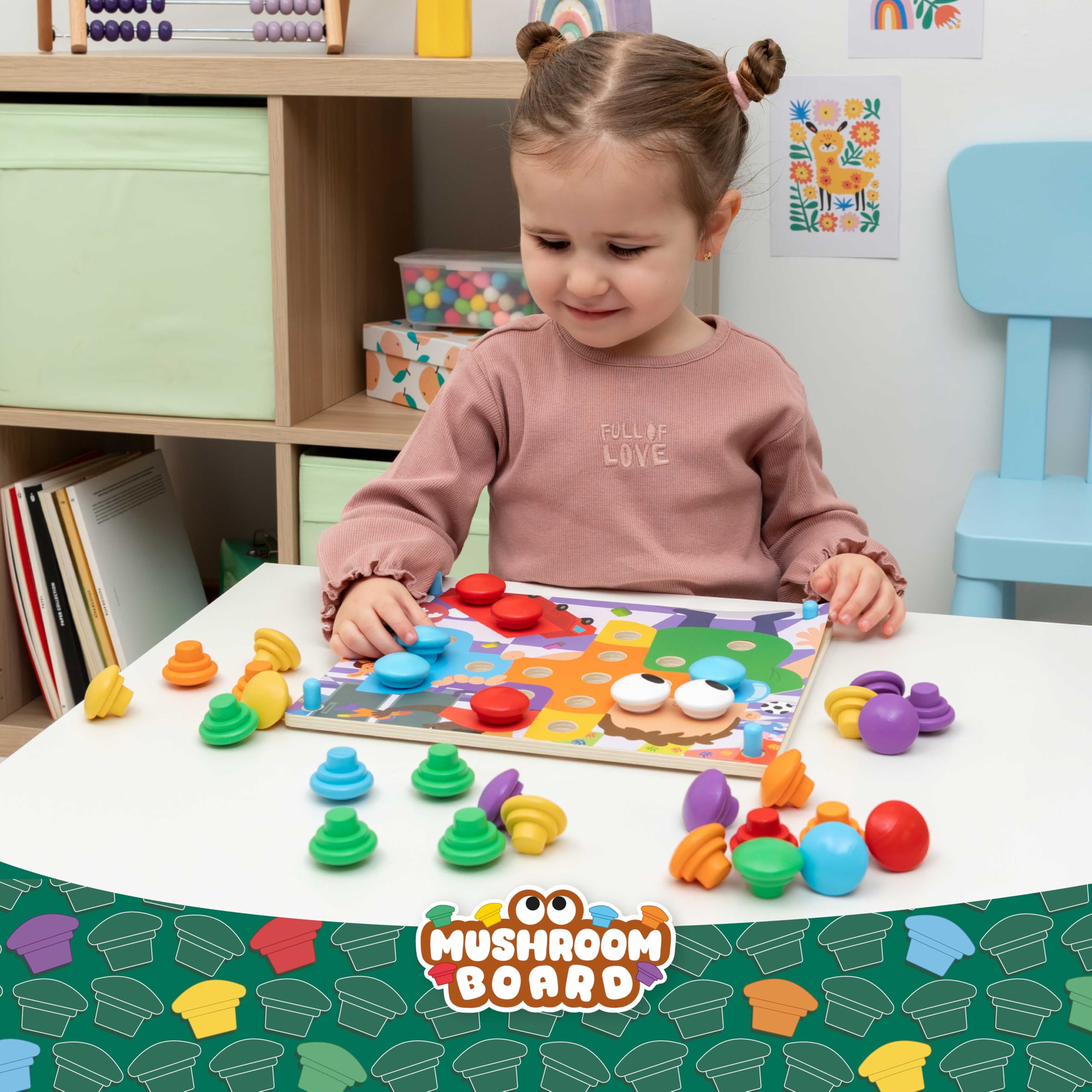 BONNYCO Puzzle de Madera con 50 Plantillas y 32 Botones. Mosaico Infantil para Motricidad Fina, Rompecabezas y Juguetes Niños 2 Años, Juegos Educativos Montessori y Regalos de Cumpleaños