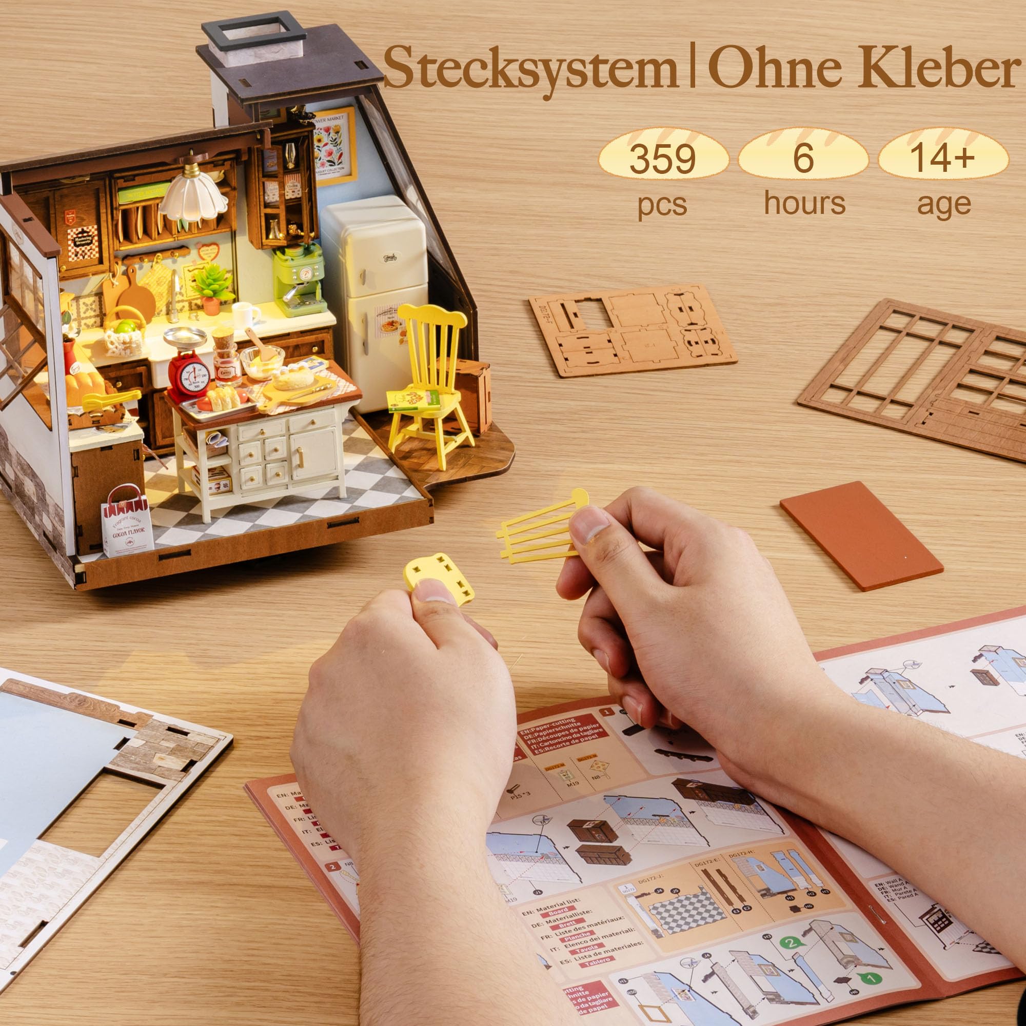 Rolife Miniatur Haus Bäckerei Küche - Mini Haus Selber Bauen, Puppenhaus Tiny House Bausatz 3D Puzzle Book Nook für Erwachsene Jugendliche