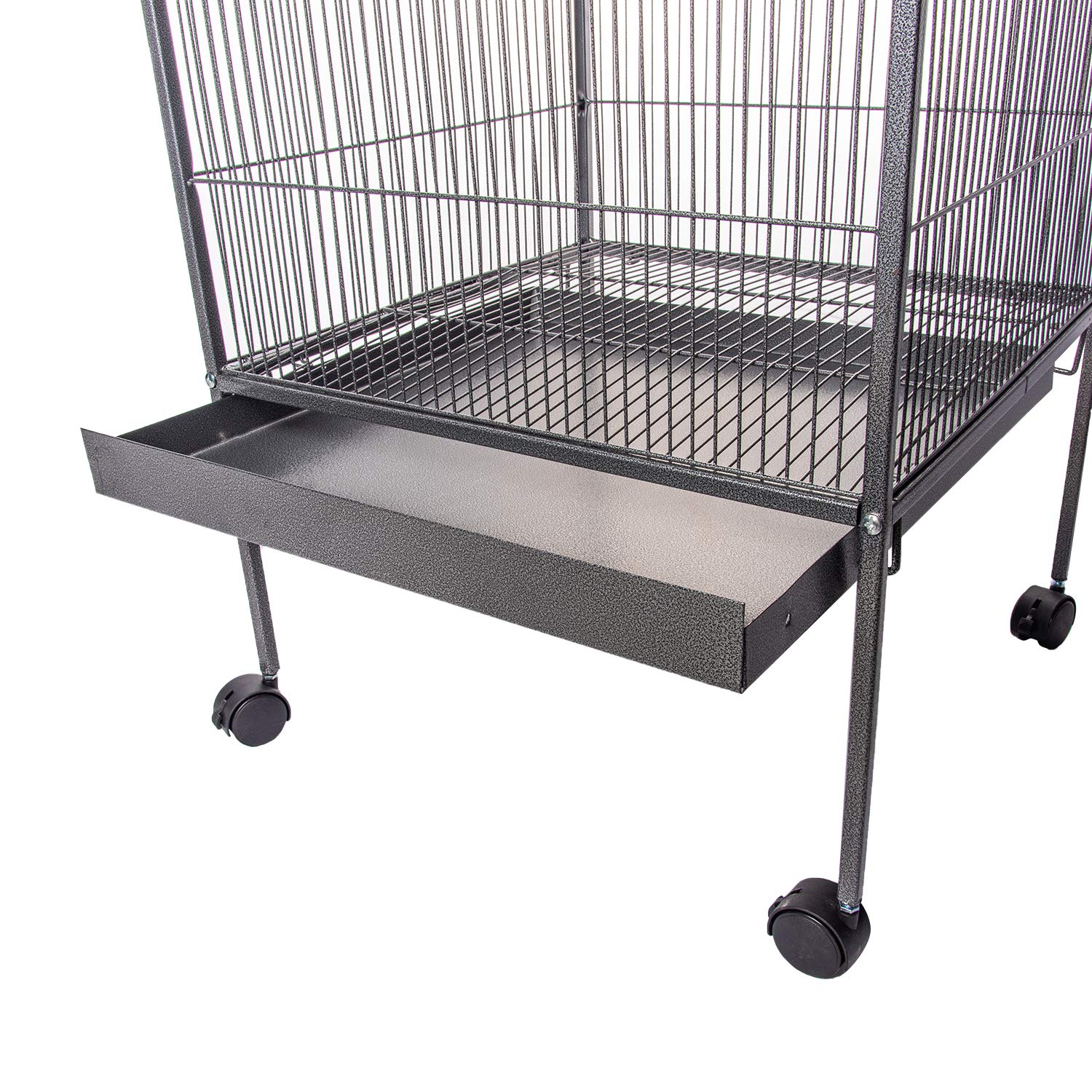 Aqpet Voliera con Tetto per Uccelli Grandi e Canarini, Gabbia in Metallo con Piedistallo e Ruote, Adatta per Interno ed Esterno, Dimensioni 157x52x52 cm, Nero