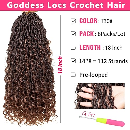 Miniatura 2 de Cabello de ganchillo Goddess Locs de 18 pulgadas, 8 paquetes de cabello rizado sintético de ganchillo para mujeres negras, cabello de ganchillo