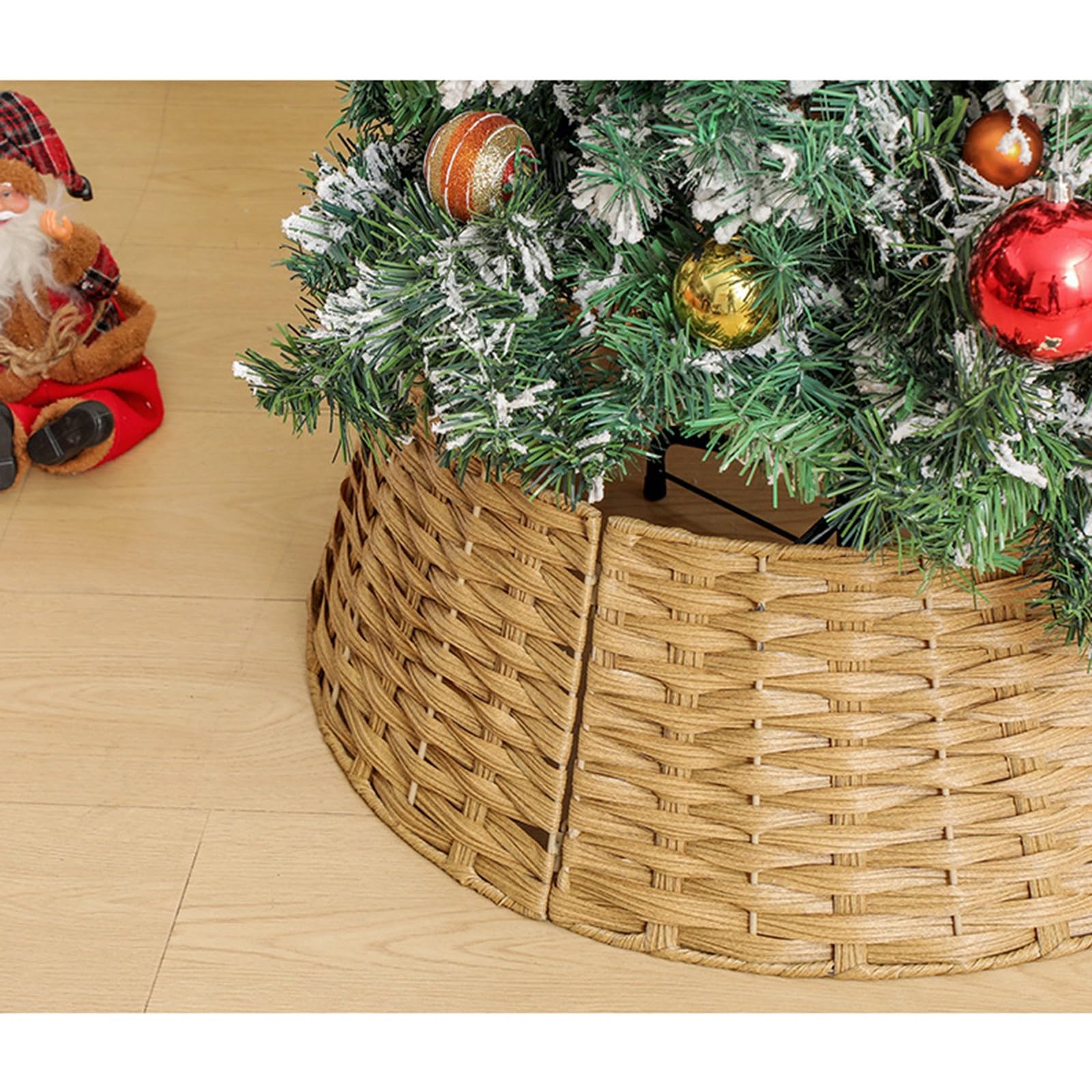 Weihnachtsbaum Kragen,Natürlicher Gewebter Rattan-Weihnachtsbaumring Baumfußabdeckung,für die Wohnzimmerdekoration(Yellow)