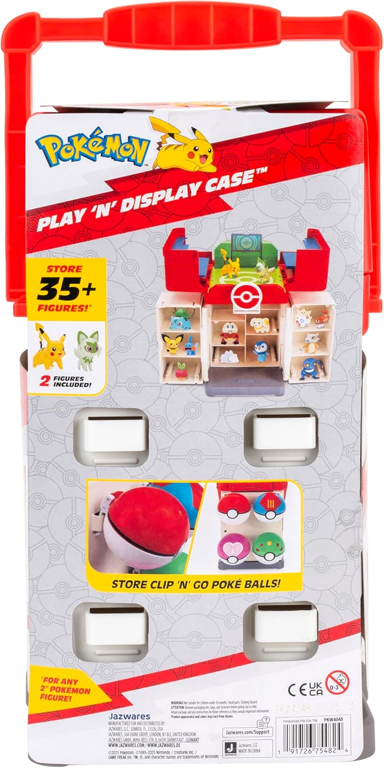 Jazwares Pokémon Play ‘N’ Display Case - Multi-Level Storage Unit with Rooftop Arena and Space for 35+ 2-Inch Battle Figures