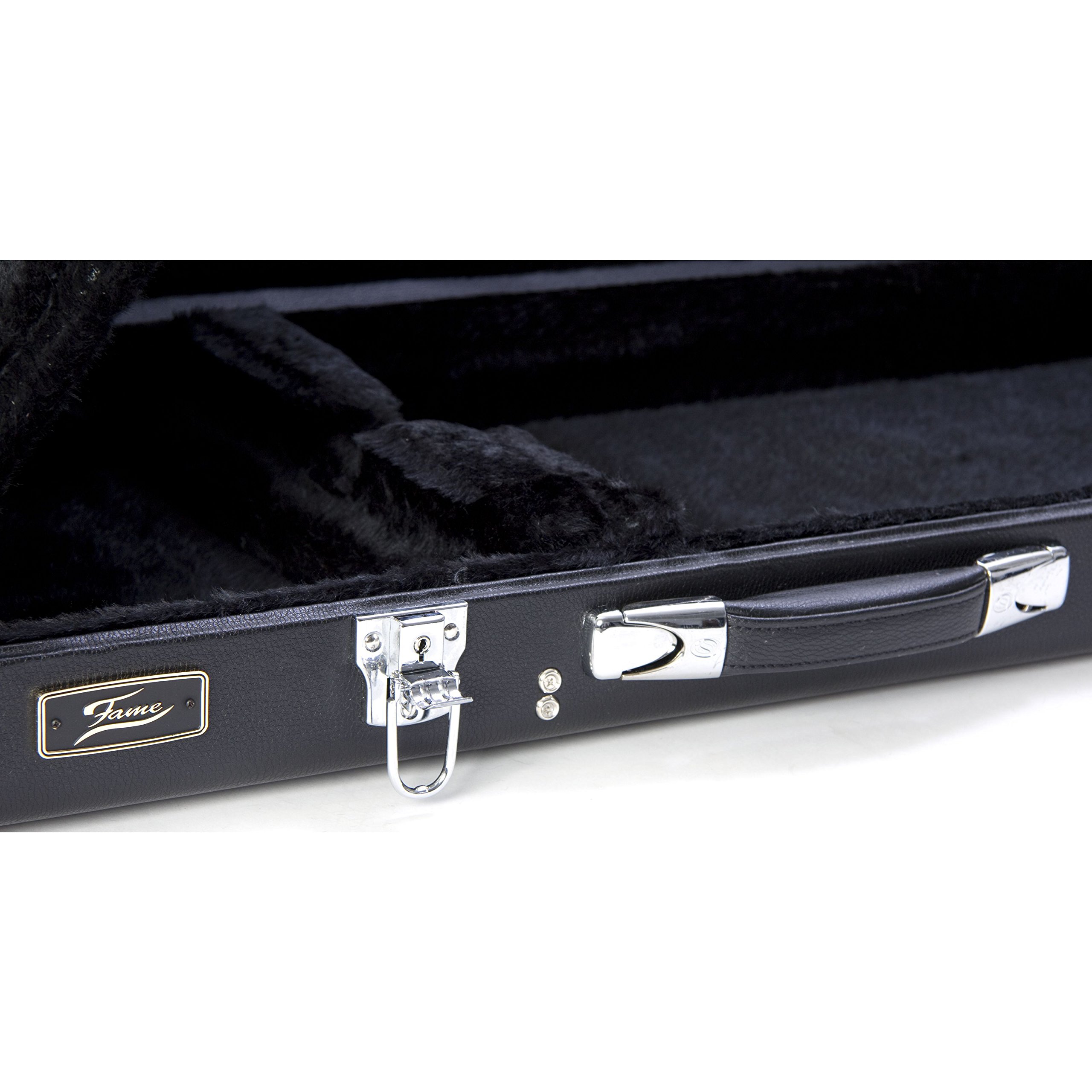 Fame EB-1 Electric Bass Case, Schwarz, Wetterfest, E-Bass Koffer mit Polsterung, Zubehörfach, Passend für J-, P-, MM-Style Bässe, Robuste Metallschnallen, Ideal für den Einsatz on the Road