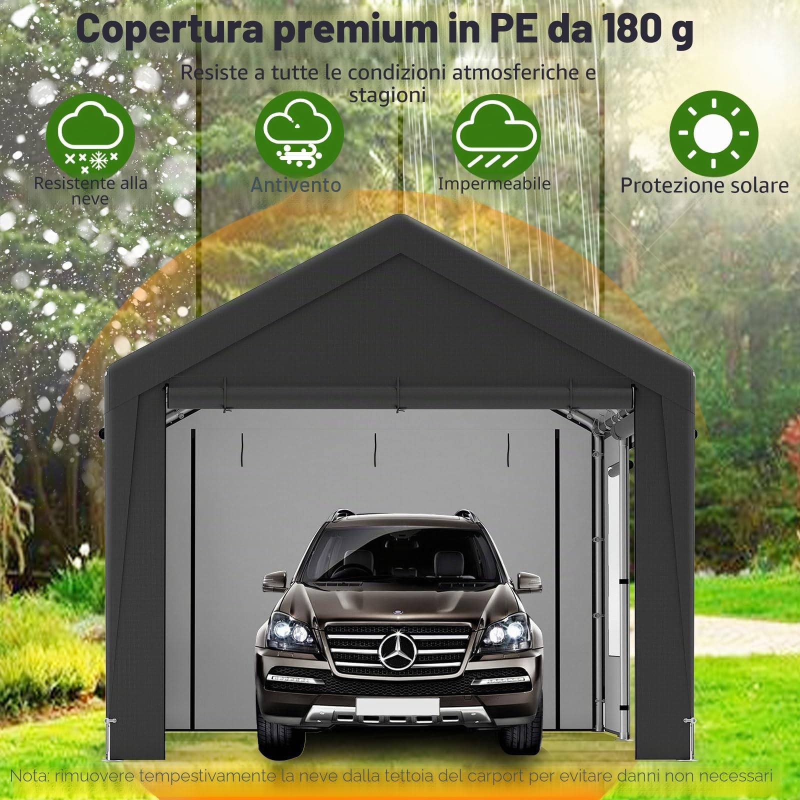 SOARS Tenda Garage Auto Esterno 300 X 595 X 280 CM, Tettoia per Auto con Telaio in Metallo e Copertura in PE Resistente alle Intemperie, Capanno da Giardino per Vehicolo, Biciclette, Moto, Attrezzi