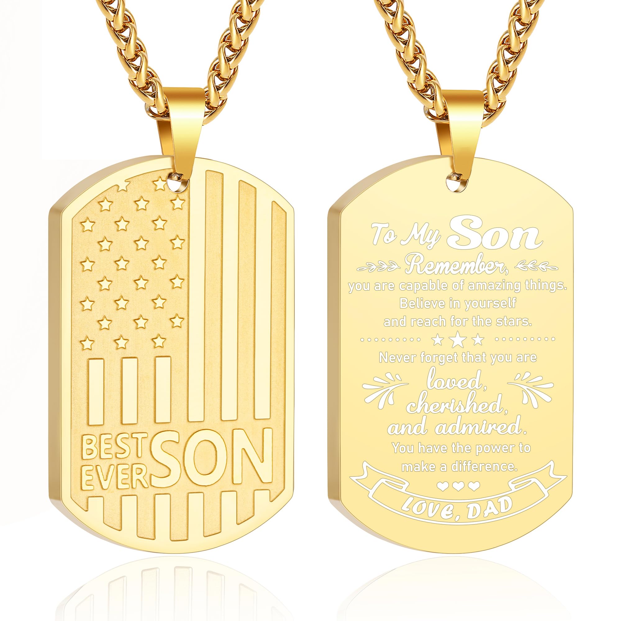 GLITTO Father’s Day Gifts Best Dad Son Brother Grandson Grandpa Boyfriend Husband Ever Necklace, Stainless Steel Flag Dog Tags Jewelry, Birthday Valentine Christmas